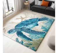 AUWUUA Bleu Tortue Animaux Mer 3D Thème Tapis de Chambre d'enfant 150x275cm Plage Starfish Monde Marin Tapis de Salon, Moquette Lavable à Poil Court Antidérapant pour Entrée, Couloir, Salle de Jeux