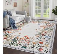 AUWUUA Boho Tapis Lavable à Motif Floral pour Salon, Chambre à Coucher, 180 x 270 cm, Vintage, Doux, antidérapant, pour Cuisine, entrée, buanderie, Hall, Bureau, Ferme, Beige