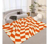 AUWUUA Damier Orange et Beige Tapis De Salon 80x150cm Moderne Abstrait Groovy Motif Géométrique Tapis Doux Chambre, Tapis Antidérapant À Poils Ras pour Couloir, Salle À Manger, Chambre d'enfants