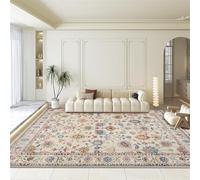 AUWUUA Grand Tapis Lavable Style bohème pour Salon 210 x 270 cm, Ultra Fin, Motif Floral Vintage, pour Chambre à Coucher, Cuisine, Salle à Manger, entrée, Couloir, Bureau, Chambre d'amis, crème