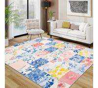 AUWUUA Grand Tapis Salon à Motif Fleur Patchwork 150x180cm Coloré Botanique Tapis Chambre Lavable et Antidérapant Doux à Poils Courts Paillasson Entree pour Salon, Couloir, Cuisine, Bleu Jaune Rose