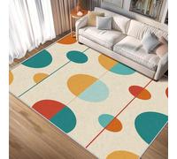 AUWUUA Lavable Tapis De Salon Motif Cercles Géométrique Cercles Simple 130x180cm Vert Orange Beige Colorés Moderne Tapis Antidérapant à Poils Courts pour Chambre Adulte, Cuisine, Bureau Decoration