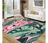 AUWUUA Léopard Tapis Salon Antidérapant 60x120cm Rose Vert Bohème Jungle Feuilles Botaniques Animaux Tigre Tapis Lavable à Poils Ras Paillasson Intérieur pour Entrée, Cuisine, Chambre à Coucher