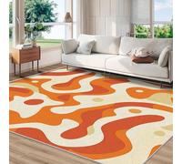 AUWUUA Orange Tapis Rétro Tourbillonnant 250x300cm Tapis Salon Chambre Abstrait Années 70 Decoration, Art Abstrait Moderne Antidérapant de Sol pour Entrée, Couloir, Cuisine, Salle de Bain, Bureau