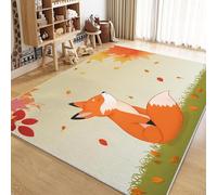 AUWUUA Orange Vert Tapis Salon Lavable 70x140cm Motif Dessin Animé Renard Animal Tapis Chambre d'enfant, Antidérapant Paillasson Intérieur pour Garçons Filles Adolescents Salle de Jeux