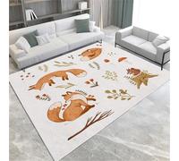 AUWUUA Plante Fleur Renard Tapis Animaux Forêt 90x180cm Lavable Tapis Doux Chambre d'enfant, Couleur Dessins Animés Décoratif Intérieur pour Chevet, Salle de Jeux, Salon, Cuisine, Couloir