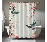 AUWUUA Rideau de Douche 145 x 210 cm, Motif Hirondelle, Prunier, Asiatique, Japonais, esthétique, Aquarelle, Paysage de Jardin printanier, Rideau de Salle de Bain Rustique et Moderne