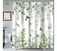 AUWUUA Rideau de Douche à Feuilles d'eucalyptus Vertes (136 x 200 cm) - Motif Aquarelle, Feuilles, Fleurs, Oiseaux, colibris et Papillons - Rideau de Salle de Bain Moderne en Tissu imperméable