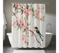 AUWUUA Rideau de Douche à Motif Floral et Oiseaux, 100 x 220 cm, Motif Aquarelle printanière, décoration de Salle de Bain Moderne et imperméable