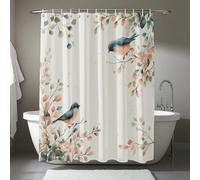 AUWUUA Rideau de Douche à Motif Floral et Oiseaux, 122 x 214 cm, Motif Feuilles d'eucalyptus, Style Asiatique, Oriental, printanier, Fleurs, Style Rustique, Ferme, botanique, Animaux, avec Crochets