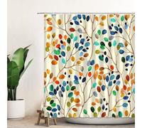 AUWUUA Rideau de Douche à Motif Floral pour Salle de Bain 95 x 220 cm, Motif Feuilles de Plantes aquarelles, Style bohème, imperméable, avec Crochets, Jaune, Bleu, Multicolore