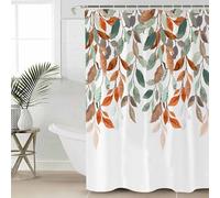 AUWUUA Rideau de Douche avec Crochet (136 x 200 cm) Motif Feuilles d'automne, Style botanique, Rural, Pastoral, Orange, Vert, imperméable, pour Salle de Bain, Douche, Baignoire, d'hôtel