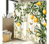 AUWUUA Rideau de Douche Citronnier et Oiseaux 120x150cm/LxH Jaune Vert Orange Tropical Botanique Fruit Garden Moderne Nature Tissu Imperméable Rideau de Salle de Bain avec Crochets