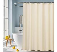AUWUUA Rideau de Douche Couleur crème 95 x 220 cm (L x H), Simple et élégant, en Polyester imperméable de qualité hôtelière, avec Crochets, pour Cabine de Douche et Baignoire.