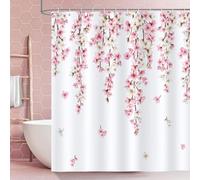 AUWUUA Rideau de Douche en Fleurs de Cerisier Roses 100 x 203 cm, Style bohème Japonais Asiatique Anime Art Fleur de Sakura Aquarelle Floral esthétique décoration de Salle de Bain, avec Crochets
