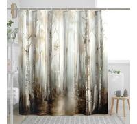 AUWUUA Rideau de Douche en Forme de Bouleau 110 x 220 cm, Motif Brume matinale en Automne, forêt, Nature Simple, Gris, Marron, Blanc, Polyester, résistant à l'eau, pour Salle de Bain, Appartement