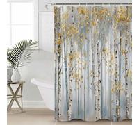 AUWUUA Rideau de Douche en Forme de Bouleau d'automne 170 x 170 cm, Motif Feuilles de forêt, Tronc, Paysage Naturel d'automne, Minimaliste, Chic, Moderne, en Tissu, décoratif, Gris et Jaune