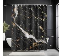 AUWUUA Rideau de Douche en marbre Noir et Or pour Salle de Bain 120 x 280 cm, Motif Abstrait Moderne, Texture marbre, Tissu imperméable de Luxe, qualité hôtelière