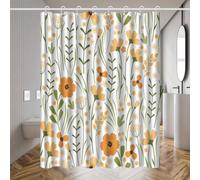 AUWUUA Rideau de Douche Fleuri 150x150cm Blanc Jaune Fleurs Style bohème Tissu Polyester Lavable Rideau Douche Anti-moisissure, avec Crochets