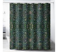 AUWUUA Rideau de Douche Floral William Morris 214 x 100 cm, Motif Floral bohème Rustique Vintage, Rideau de Salle de Bain en Polyester Vert, imperméable, avec Crochets