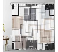 AUWUUA Rideau de Douche géométrique Gris, Noir et Blanc 300 x 180 cm, Beige, Moderne, Abstrait, Minimaliste, à Carreaux croisés, Tissu imperméable pour Cabine de Douche et Baignoire