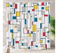 AUWUUA Rideau de Douche géométrique Jaune et Gris 130 x 210 cm, Noir et Blanc, Moderne, Abstrait, Minimaliste, Contemporain, éléments artistiques, Rideau de Salle de Bain, Tissu Polyester imperméable