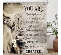 AUWUUA Rideau de Douche Highland Cow Bull 85 x 210 cm, Citations inspirantes, Bible Positive et Animaux, Ensemble de Rideaux de Douche avec Crochets, Rideaux de Salle de Bain imperméables Style Ferme