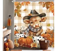 AUWUUA Rideau de Douche imperméable Motif Vache des Highlands - Automne - 150 x 150 cm Orange Mignon et drôle Animal de Ferme érable Thanksgiving