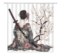 AUWUUA Rideau de Douche Japonais 100 x 220 cm, Motif Geisha Branches de Cerisier, Peinture à l'encre Traditionnelle, Ensemble de Rideaux de Salle de Bain, Tissu imperméable Lavable pour Salle de Bain