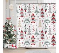 AUWUUA Rideau de Douche Joyeux Noël 75 x 190 cm Arbre de Noël Étoiles Rouges Neige Flocon de Neige Nouvel an Vacances Hiver Décoration de Salle de Bain Rideaux, Tissu Polyester avec Crochets