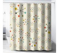 AUWUUA Rideau de Douche Mid-Century 120 x 150 cm, Motif géométrique Abstrait Moderne, Tissu imperméable Vintage rétro emblématique, Motif étoile Atomique