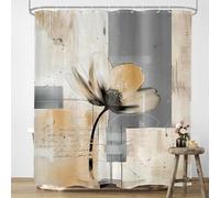 AUWUUA Rideau de Douche Moderne Abstrait géométrique Fleur 183 x 214 cm Gris Marron Beige Peinture à l'huile Art Contemporain Tissu Polyester Rideau de Salle de Bain pour baignoires