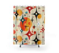 AUWUUA Rideau de Douche Moderne du Milieu du siècle pour Salle de Bain 120 x 150 cm Style rétro étoiles Art Abstrait Rideau de Bain, Vintage Géométrique Tissu imperméable avec Crochets