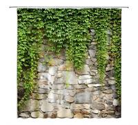 AUWUUA Rideau de Douche Mural en Pierre 150 x 225 cm, Motif marbre, rochers, Feuilles Vertes, Jardin, Paysage, Plante, Vigne, Rustique, Campagne, Nature, botanique, Tissu avec Crochets