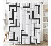AUWUUA Rideau de Douche Noir Blanc Gris 85 x 150 cm, Motif géométrique, pour Salle de Bain, pour Homme, Style Minimaliste Abstrait, imperméable et à séchage Rapide.