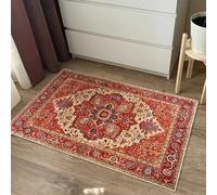 AUWUUA Rouge à Motif Floral Oriental Vintage Tapis d'intérieur, 90 x 120 cm, Lavable Tapis antidérapant pour entrée, Salon, Chambre, Salle à Manger, Cuisine. Couleurs : Orange et Rouge.