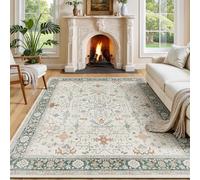 AUWUUA Tapis 50x80cm pour entrée, Lavable en Machine, antidérapant, Motif Floral Vintage, idéal pour la Chambre, Petit Tapis Doux à Poils Courts pour Cuisine, Porte, Couleur crème et Vert.