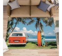 AUWUUA Tapis 60x90cm, Vagues d'été, Palmiers tropicaux, Surfeur, Camping-Car, Planche de Surf, Tapis pour entrée, Salle de Bain, Moquette d'accent rétro pour Salon, Chambre à Coucher, Couloir