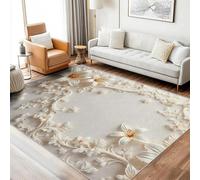 AUWUUA Tapis à Motif Floral (160 x 240 cm), crème, Beige et Blanc Tapis antidérapant Moderne à Motifs végétaux pour Chambre, Salon, Cuisine, entrée.