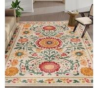 AUWUUA Tapis à Motif Floral rétro pour Cuisine et entrée, 60 x 180 cm, Orange et Jaune, Style bohème, Doux et Lavable, pour Chambre Tapis à Poils Courts, esthétique et antidérapant.