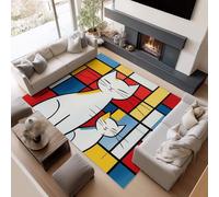 AUWUUA Tapis à Motifs géométriques et colorés pour Chat, 230 x 260 cm, Style Abstrait, antidérapant Lavable Patchwork Tapispour Le Salon, la Chambre, la Salle à Manger ou Le Bureau. Fin.