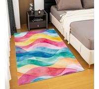 AUWUUA Tapis à Rayures abstraites pour Chambre à Coucher 190 x 280 cm Rouge Vert Bleu pour couloirs, Tapis de Sol Lavable à Poils Ras Doux antidérapant pour Cuisine Salle de Bain Chambre d'enfant