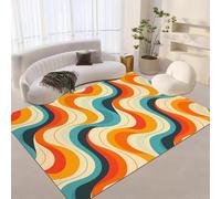 AUWUUA Tapis à Rayures colorées et ondulées 100 x 200 cm, Orange et Vert, Lignes abstraites Modernes, Tapis de Salon, géométrique, Groovy, esthétique, Lavable et antidérapant pour Chambre d'enfant