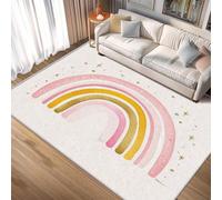 AUWUUA Tapis Arc-en-Ciel Rose 170x260cm pour Chambre de Fille, Tapis Enfant Mignon à Motifs de Dessins animés, Tapis Fin à Poils Courts, Doux et Lavable, idéal pour la Chambre d'enfant.