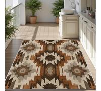 AUWUUA Tapis Aztec 60x180cm Beige Marron Vintage Géométrique Lavable, Tapis d'entrée antidérapant Style Tribal Navajo du Sud-Ouest pour Cuisine, Couloir, Chambre