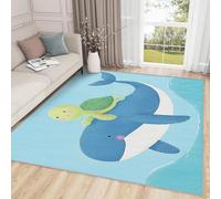 AUWUUA Tapis Baleine pour Chambre d'enfant, Tapis Mignon avec Animaux de l'océan, 140 x 200 cm, Moquette Tortue de mer et Baleine pour Chambre d'enfant, Moquette de Porte Doux, Lavable antidérapant