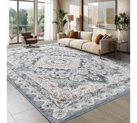 AUWUUA Tapis Bleu Lavable Style Vintage pour Salon, 180 x 200 cm, Doux, antidérapant Tapis à Poils Courts, pour Chambre, Salle à Manger ou Bureau, Ultra-Fin et rectangulaire.