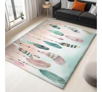 AUWUUA Tapis bohème Ethnique à Plumes pour Chambre de Fille, 60 x 150 cm, Motif Attrape-rêves coloré, Moderne, Lavable, antidérapant pour Cuisine paillasson d'intérieur.