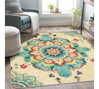 AUWUUA Tapis bohème Lavable pour Chambre à Coucher 150 x 275 cm Motif Floral Ethnique Vintage Tapis de Salon, Doux à Poils Ras, Fin et antidérapant pour Cuisine, Salle à Manger, Balcon