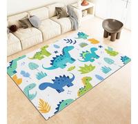 AUWUUA Tapis Chambre pour Garçons Filles Enfants 80x160cm Bleu Vert Tapis paillasson Entree Mignon Dessin Animé Dinosaure, Antidérapant Lavable Poils Ras Moderne Tapis pour Couloir, Cuisine, Balcon